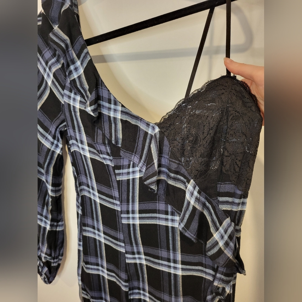Likely Plaid Off-Shoulder Top with Lace Detail